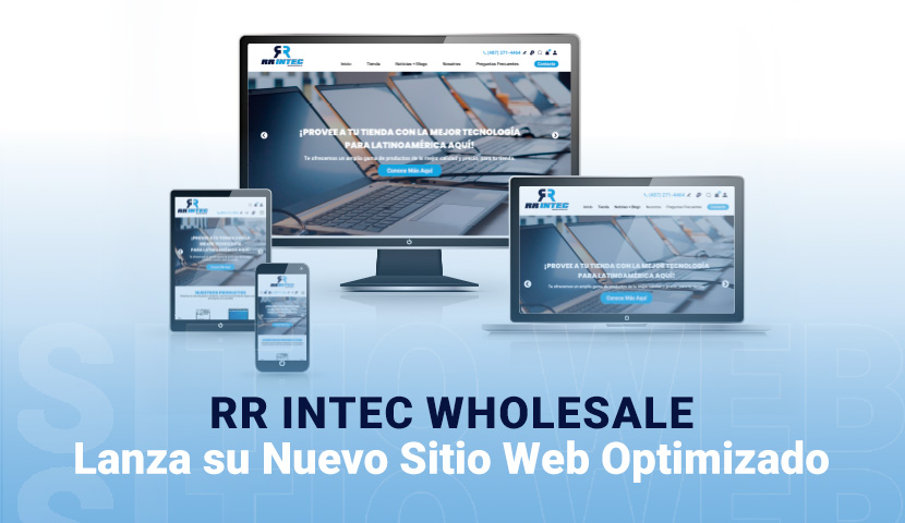 Home del sitio de RR INTEC Wholesale en cada pantalla de distintos dispositivos inteligentes
